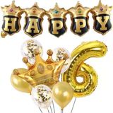 Parti Sürprizi Happy Yazılı Gold Konfetili 6 Yaş Rakam Balon Set