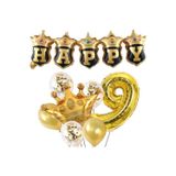 Parti Sürprizi Happy Yazılı Gold Konfetili 9 Yaş Rakam Balon Set