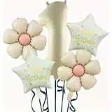 Parti Sürprizi Krem Papatya 1 Yaş Happy Birthday Yıldız Rakam Folyo Balon Set