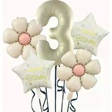 Parti Sürprizi Krem Papatya 3 Yaş Happy Birthday Yıldız Rakam Folyo Balon Set