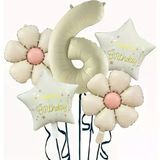 Parti Sürprizi Krem Papatya 6 Yaş Happy Birthday Yıldız Rakam Folyo Balon Set