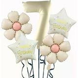 Parti Sürprizi Krem Papatya 7 Yaş Happy Birthday Yıldız Rakam Folyo Balon Set