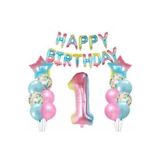 Parti Sürprizi Makaron Happy Birthday 1 Yaş Folyo Balon Set