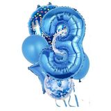 Parti Sürprizi Mavi 3 Yaş Happy Birthday Konfetili Balon Set