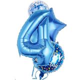 Parti Sürprizi Mavi 4 Yaş Happy Birthday Konfetili Balon Set