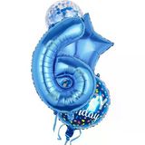 Parti Sürprizi Mavi 6 Yaş Happy Birthday Konfetili Balon Set
