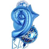 Parti Sürprizi Mavi 9 Yaş Happy Birthday Konfetili Balon Set