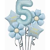Parti Sürprizi Mavi Happy Birthday 5 Yaş Folyo Balon Set