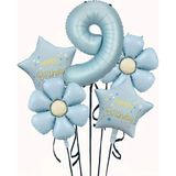 Parti Sürprizi Mavi Happy Birthday 9 Yaş Folyo Balon Set