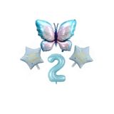 Parti Sürprizi Mavi Kelebekli Happy Birthday 2 Yaş Folyo Balon Set