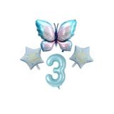 Parti Sürprizi Mavi Kelebekli Happy Birthday 3 Yaş Folyo Balon Set