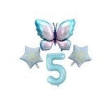 Parti Sürprizi Mavi Kelebekli Happy Birthday 5 Yaş Folyo Balon Set