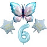 Parti Sürprizi Mavi Kelebekli Happy Birthday 6 Yaş Folyo Balon Set