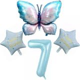 Parti Sürprizi Mavi Kelebekli Happy Birthday 7 Yaş Folyo Balon Set