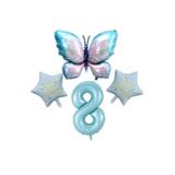 Parti Sürprizi Mavi Kelebekli Happy Birthday 8 Yaş Folyo Balon Set