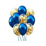 Parti Sürprizi Mavi Metalik Gold Konfetili Latex Balon 10 Adet