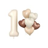 Parti Sürprizi Retro Krem 1 Yaş Kalpli Folyo Balon Set