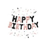 Parti Sürprizi Rose Gold Siyah Happy Birthday Harf Folyo Balon Set