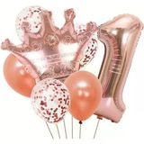Parti Sürprizi Rose Gold Taçlı 1 Rakam Balon Set