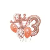 Parti Sürprizi Rose Gold Taçlı 3 Rakam Balon Set