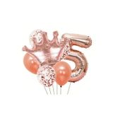 Parti Sürprizi Rose Gold Taçlı 5 Rakam Balon Set