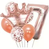 Parti Sürprizi Rose Gold Taçlı 7 Rakam Balon Set