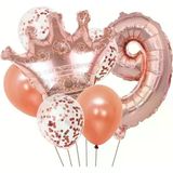 Parti Sürprizi Rose Gold Taçlı 9 Rakam Balon Set