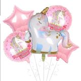 Parti Sürprizi Unicorn Yıldızlı Folyo Balon 5 Li Set