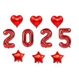 Parti Sürprizi Yılbaşı Kırmızı 2025 Folyo Balon Set