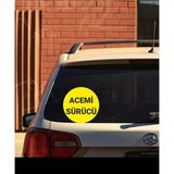 Parti Tasarla Acemi Sürücü Yazılı Sticker Oto Sticker 15X15 cm Sarı Zemin Siyah Yazı - Çok Renkli