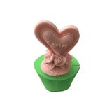 PARTİ VİTRİNİ Love Yazılı Güllü Kalpli Silikon Mum Kalıbı 8x6x6 cm (yeşil)