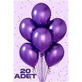 Parti Zamanı 20 Adet Metalik Mor Parlak Balon Doğum Günü Kutlama Süs ve Malzemesi