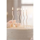 Parti Zamanı 6'lı Kıvrımlı Spiral Pasta Mumu Beyaz 15 cm - Sedefli Doğum Günü Mum Seti