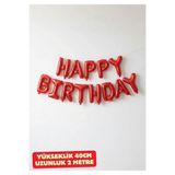 Parti Zamanı Kırmızı Happy Bırthday Folyo Set Balon Doğum Günü Helyum Doğum Günü Süs Doğum Günü