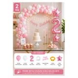 Parti Zamanı Pembe Beyaz Doğum Günü Balon Seti | 2 Yaş Rakamlı Happy Birthday Parti Dekorasyon Seti