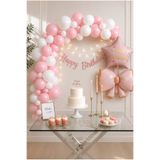 Parti Zamanı Pembe & Beyaz Happy Birthday Doğum Günü Balon Dekorasyon Seti 🎈