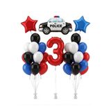 Parti Zamanı Polis Temalı Doğum Günü Polis Arabası Folyo Balon Siyah Beyaz Kırmızı Mavi Balon 3 yaş