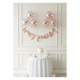 Parti Zamanı Rose Gold Konfetili Şeffaf Balon Rose Gold Happy Bırthday Kaligrafi Yazı