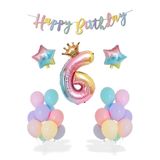 PARTİAVM 1-9 Yaş Gökkuşağı Unicorn Tema İçin Taçlı Rakam Balonlu Makaron Renkli Full Balon Seti