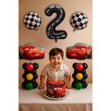 PARTİAVM 2 Yaş Cars Arabalar Şimşek Mcqueen Yarış Arabası Konsept Balon Set Trafik Temalı Doğum Günü Seti