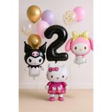 PARTİAVM 2 Yaş Hello Kitty + My Melody + Kuromi Balon Set Doğum Günü Balon Seti Altın Pullu Şeffaf Balon
