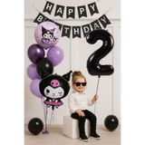 PARTİAVM 2 Yaş Kuromi Temalı Doğum Günü Balon Seti Siyah Rakam Happy Birthday Banner Uçan Balon