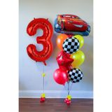 PARTİAVM 3 Yaş Cars Arabalar Şimşek Mcqueen Yarış Arabası Konsept Balon Kırmızı Kırmızı Rakam Doğum Günü Seti