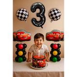 PARTİAVM 3 Yaş Cars Arabalar Şimşek Mcqueen Yarış Arabası Konsept Balon Set Trafik Temalı Doğum Günü Seti