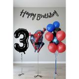PARTİAVM 3 Yaş Dev Siyah Rakam Balonlu Örümcek Adam Doğum Günü Balon Seti Süper Kahraman Temalı Ekonomik Set