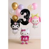 PARTİAVM 3 Yaş Hello Kitty + My Melody + Kuromi Balon Set Doğum Günü Balon Seti Altın Pullu Şeffaf Balon