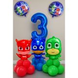 PARTİAVM 3 Yaş Mavi Rakam Balon Pijamaskeliler Balon Seti Pjmaske Kedi Çocuk Baykuş Kız Kertenkele Çocuk
