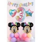 PARTİAVM 3 Yaş Minnie Mouse Balon Seti Parti Malzemeleri Rakamlı Gökkuşağı Folyo Balon Doğum Günü Süsleri