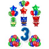 PARTİAVM 3lü Pijamaskeliler Balon Seti Pjmasks Kedi Çocuk Baykuş Kız Kertenkele Çocuk