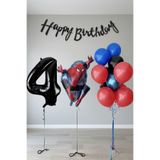 PARTİAVM 4 Yaş Dev Siyah Rakam Balonlu Örümcek Adam Doğum Günü Balon Seti Süper Kahraman Temalı Ekonomik Set